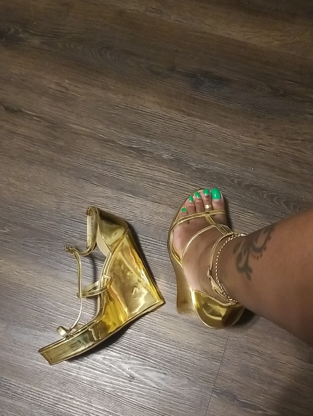 Gold Wedge Sandals for Women - Strappy Metallic Platform - Picture 2 of 12